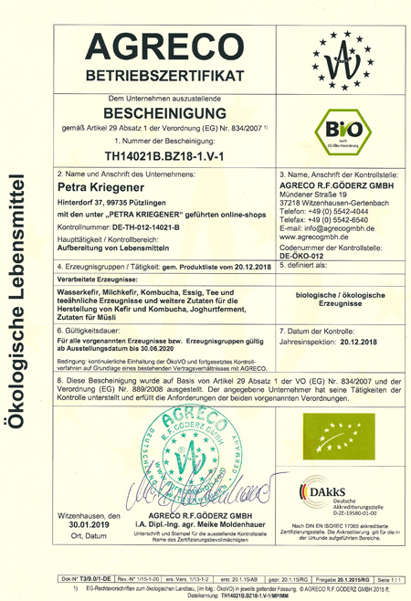Hier finden Sie eine Übersicht über alle unsere zertifizierten und regelmäßig kontrollierten Bio Kulturen: Bio Kefir, Bio Wasserkefir, Bio Kombucha und Bio Ginger Root Drink - 2020
