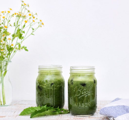 Dandelion kombucha smoothie with spinach, barley grass and apple - a herb fairy full of power