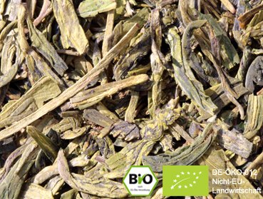 100g Organic Lung Ching - Dragon Well Tea with uniformly, flat pressed leaves